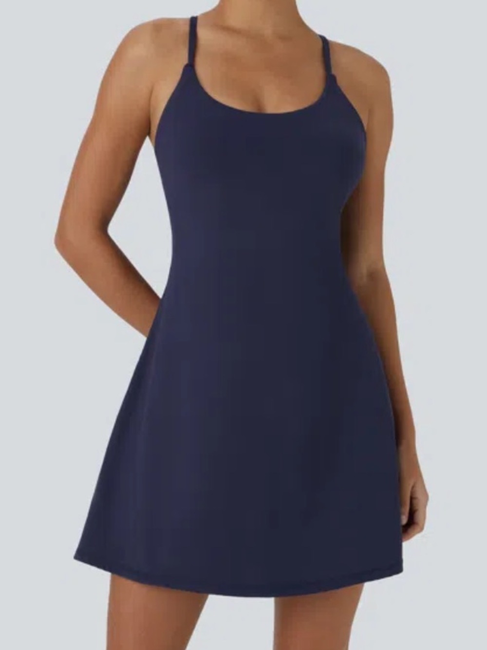 Halara SoftlyZero Plush Backless Active Dress Peacoat Navy Large Built-In Shorts